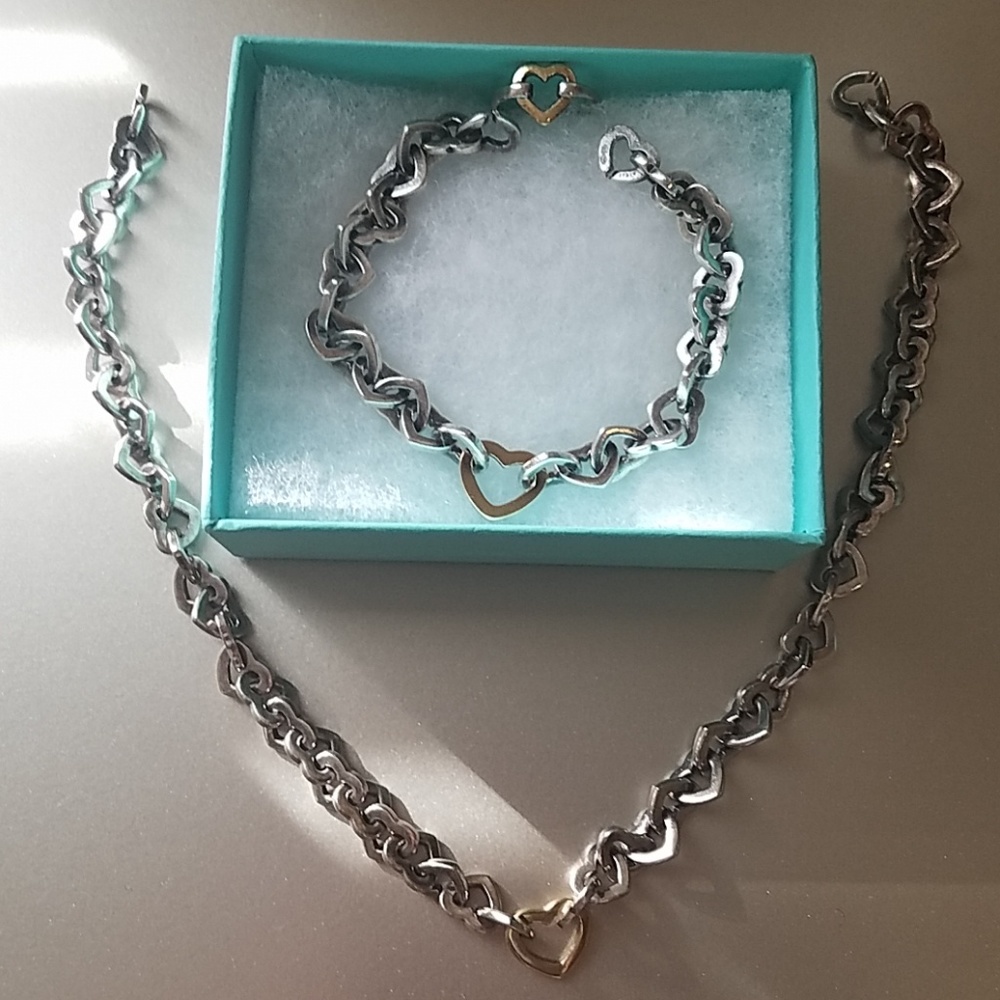 Tiffany Silver and Gold heart link set
